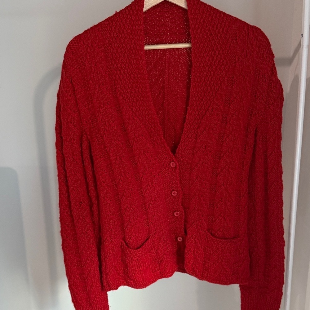 Handmade Cozy Wool Red Women's Sweater